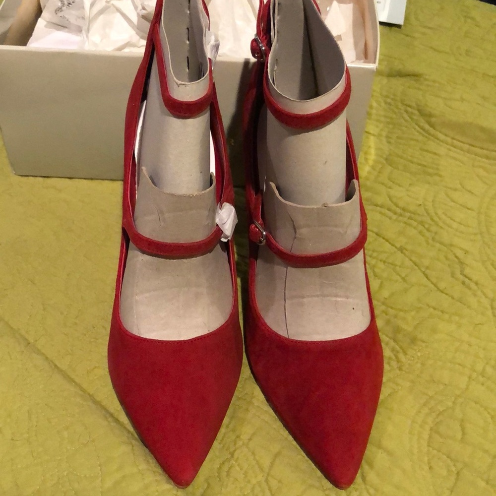 Marc Fisher dark red suede strappy heels (4 inch)